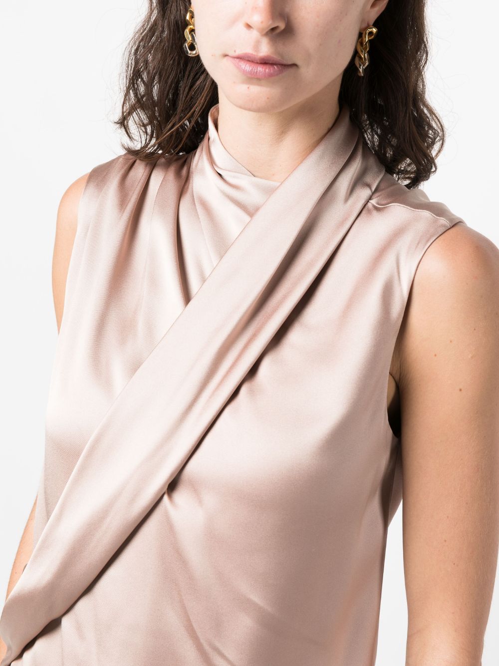 Shop Giorgio Armani Sleeveless Draped Satin-silk Top In Rosa
