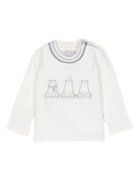 Patachou polar-bear appliqué striped T-shirt