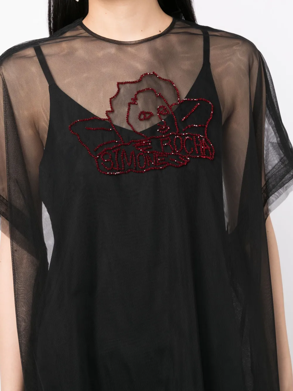 Simone Rocha Semi-sheer Lace-trim Tunic In Black