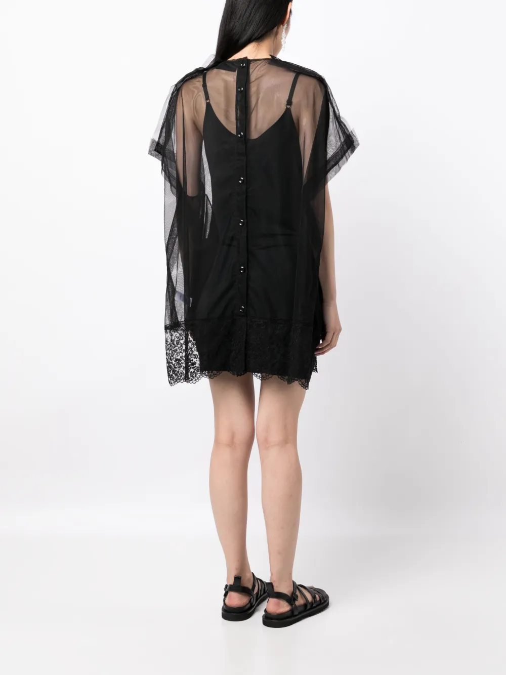 Simone Rocha Semi-sheer Lace-trim Tunic In Black