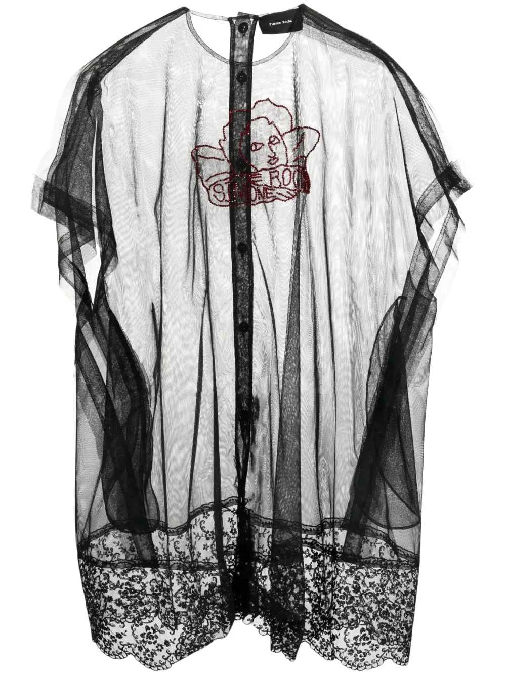 Simone Rocha túnica semitransparente con ribete de encaje | negro | Image 1