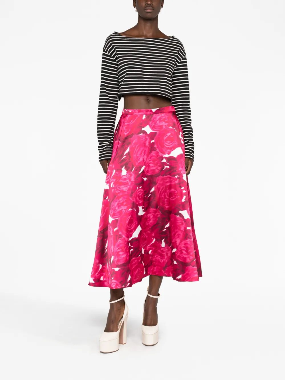VALENTINO BLURRED ROSE-PRINT SKIRT