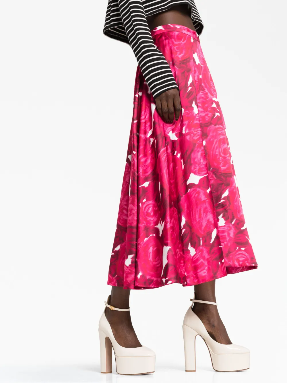 VALENTINO BLURRED ROSE-PRINT SKIRT