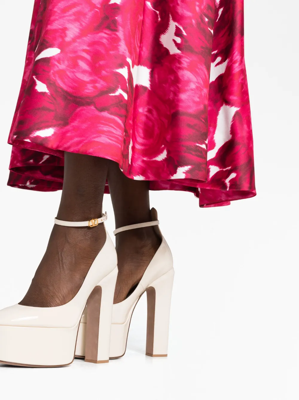 VALENTINO BLURRED ROSE-PRINT SKIRT