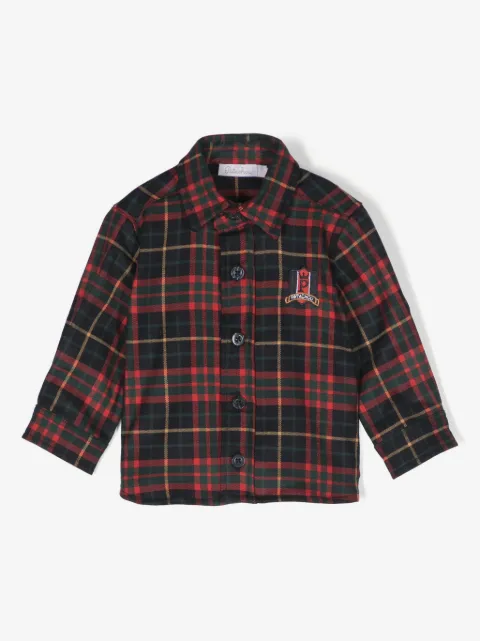 Patachou logo-patch checked shirt