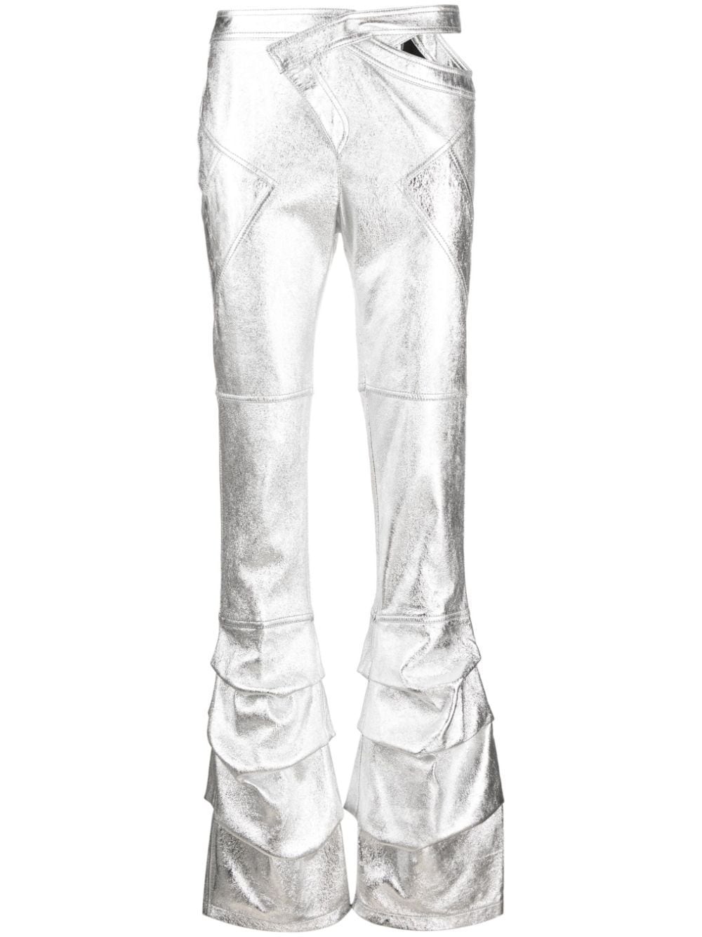 ANDREÄDAMO CUT-OUT METALLIC-EFFECT FLARED TROUSERS