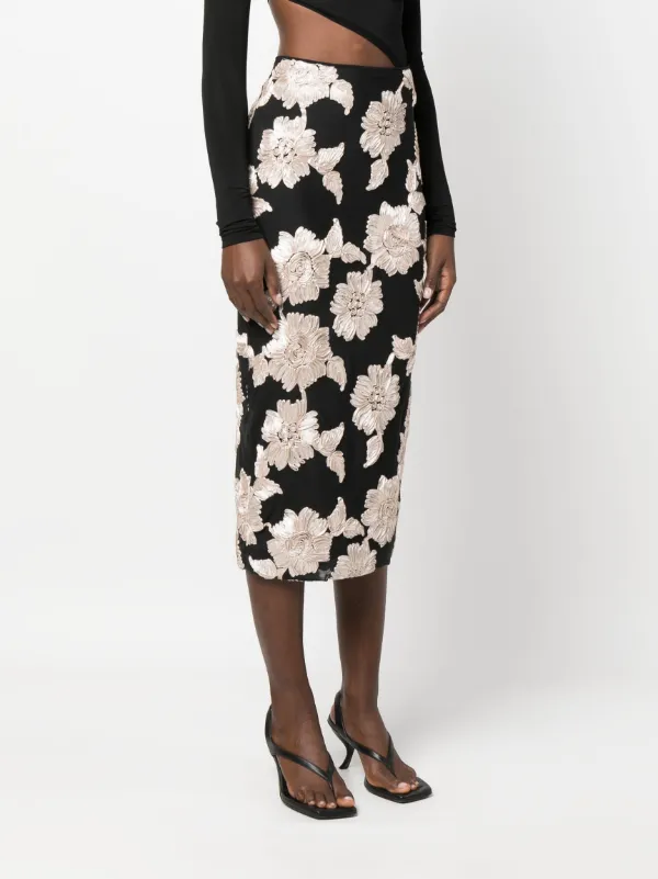 Floral mesh outlet midi skirt