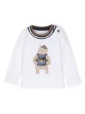 Patachou teddy bear-print long-sleeve T-shirt - White