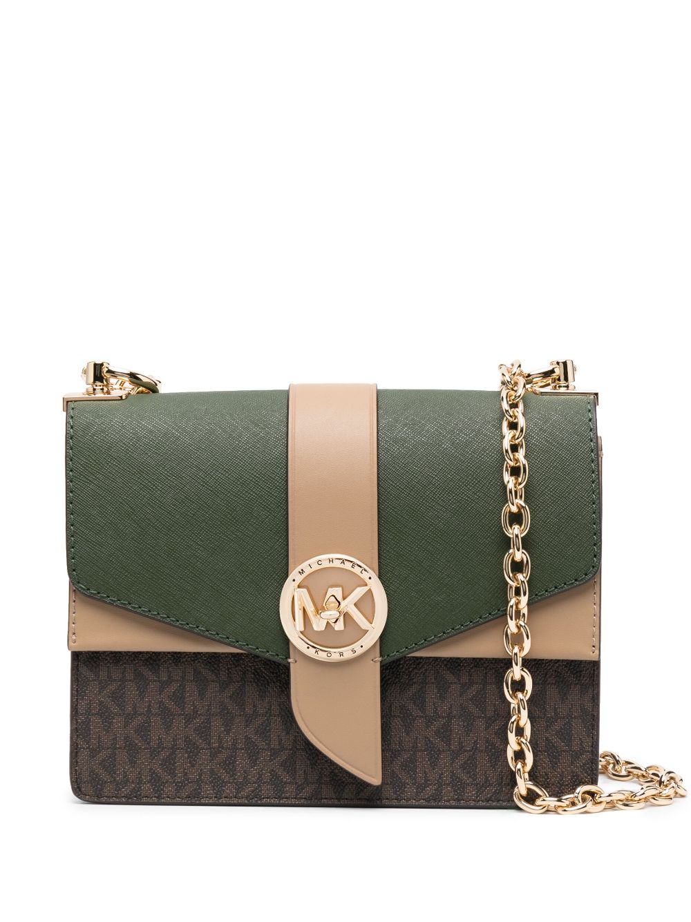 Michael Kors Monogram Leather Crossbody Bag In Green