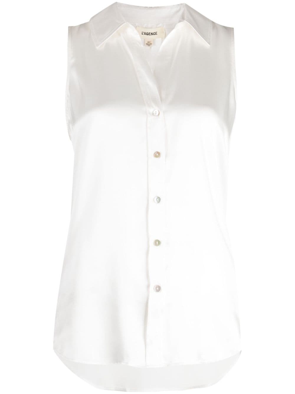 Shop L Agence Emmy Sleeveless Silk Shirt In White