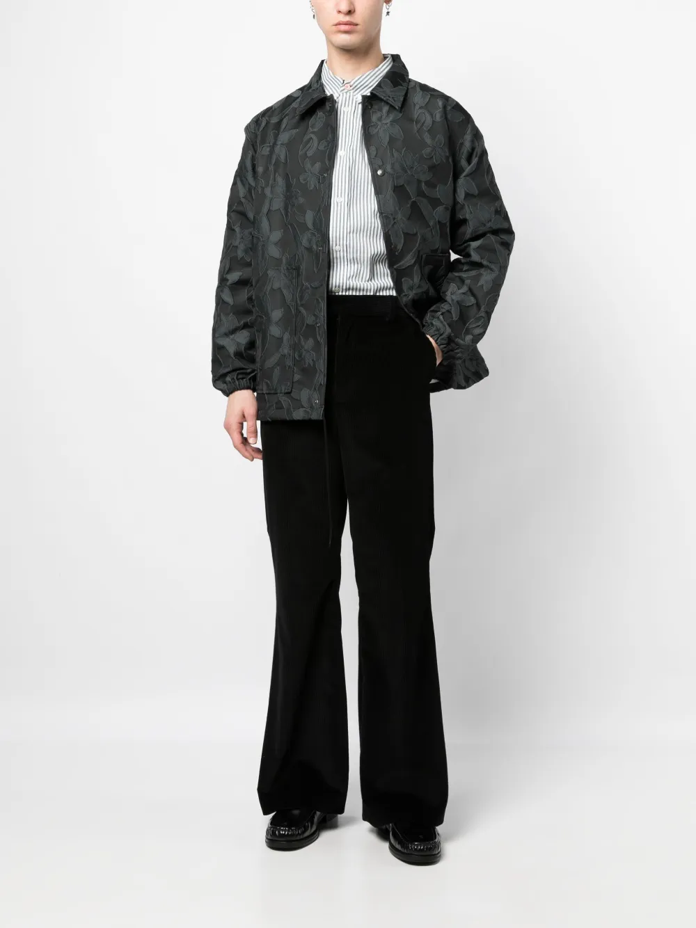 Needles floral-appliqué shirt jacket - Zwart