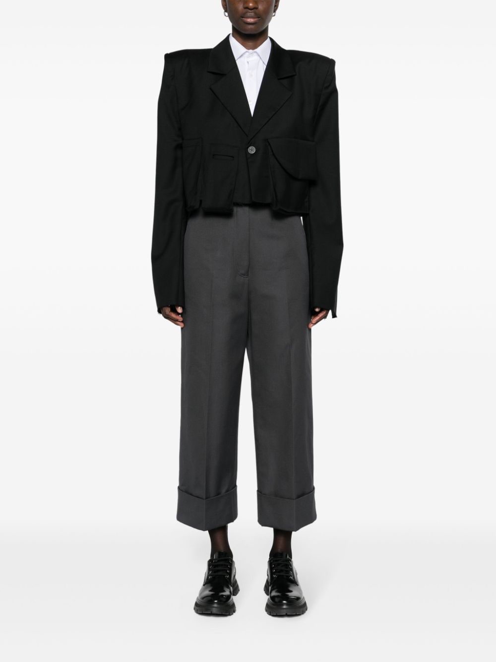 Shop Thom Browne High-waisted Canvas Trousers In Grey