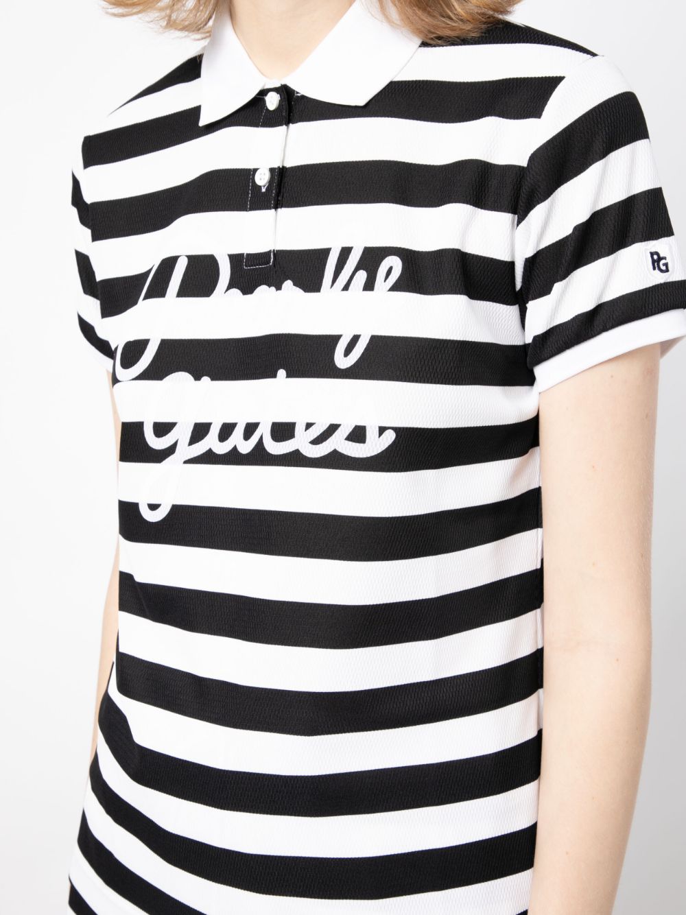 Shop Pearly Gates Striped Slogan Polo Shirt In Black