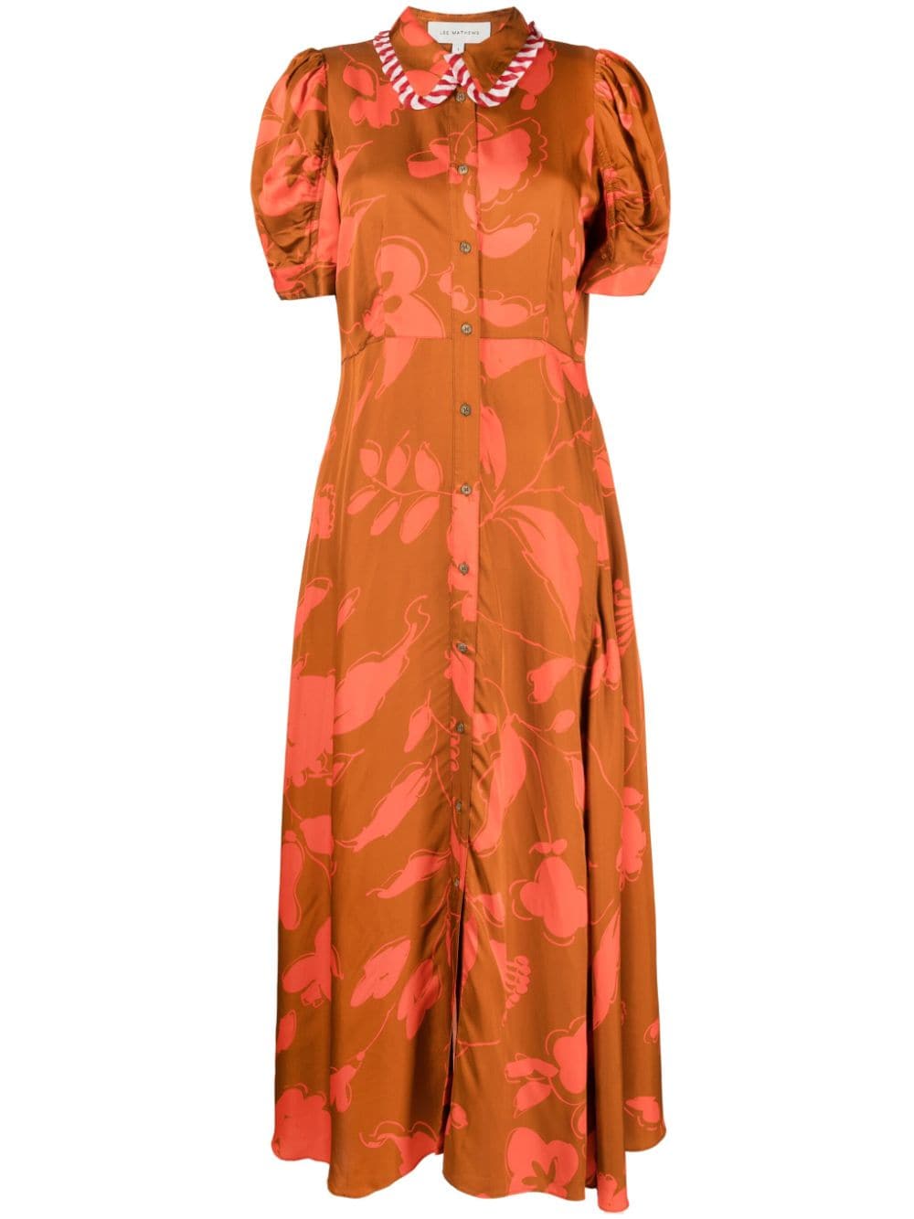Lee Mathews Carmen Floral-print Twill Maxi Dress In Brown
