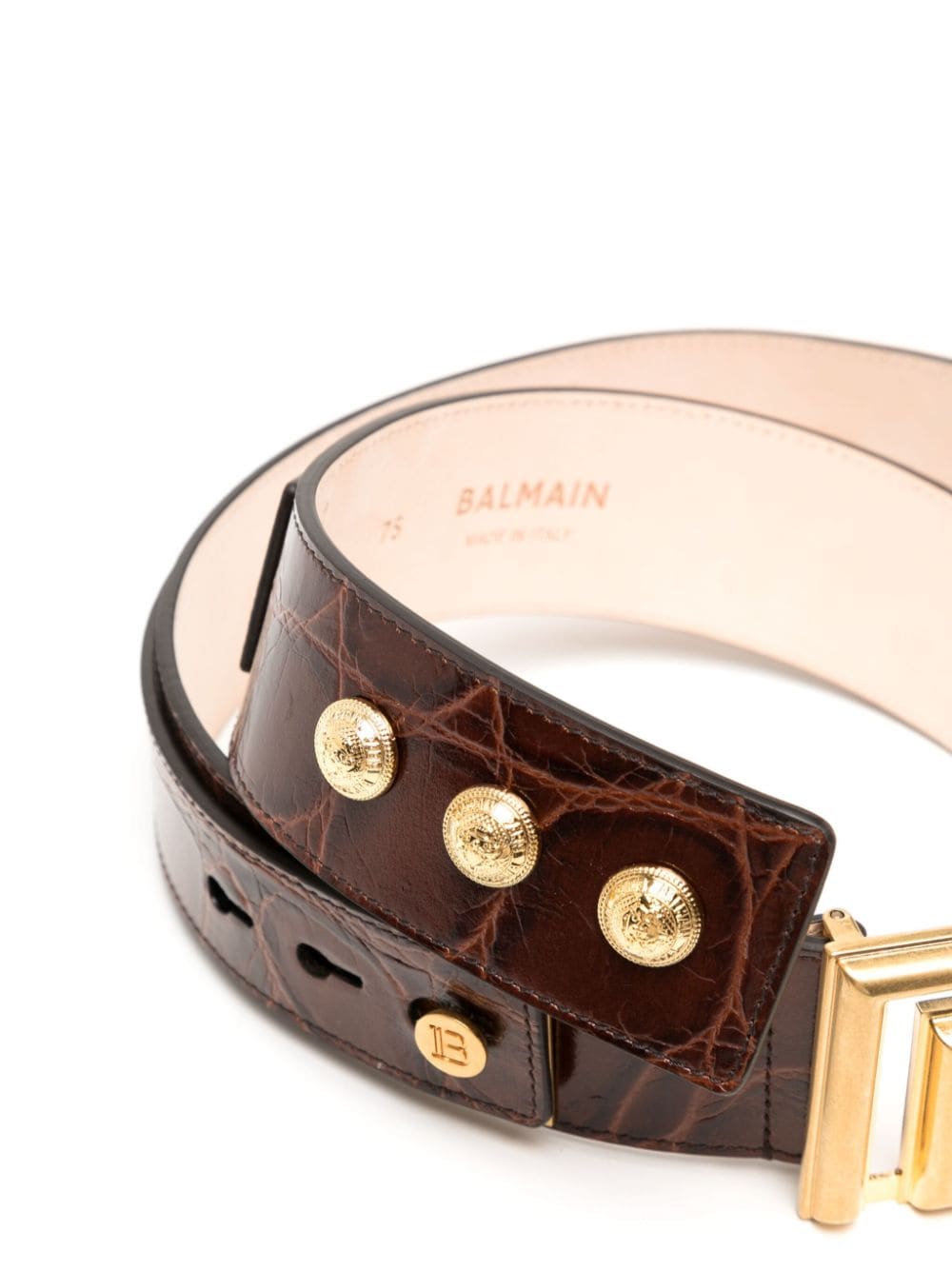 Shop Balmain Crocodile-effect Leather Belt In Brown