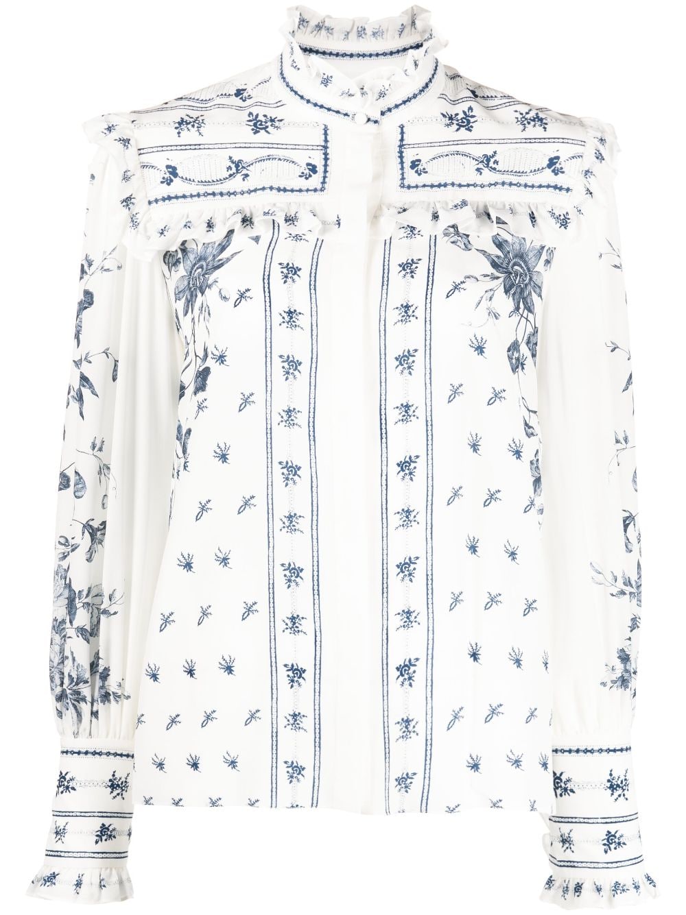 Erdem Monogram-pattern Silk Shirt In Ophelia Vine White