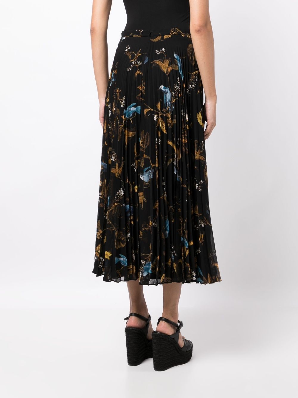 Shop Erdem Bird-print Pleated Midi Skirt In Black