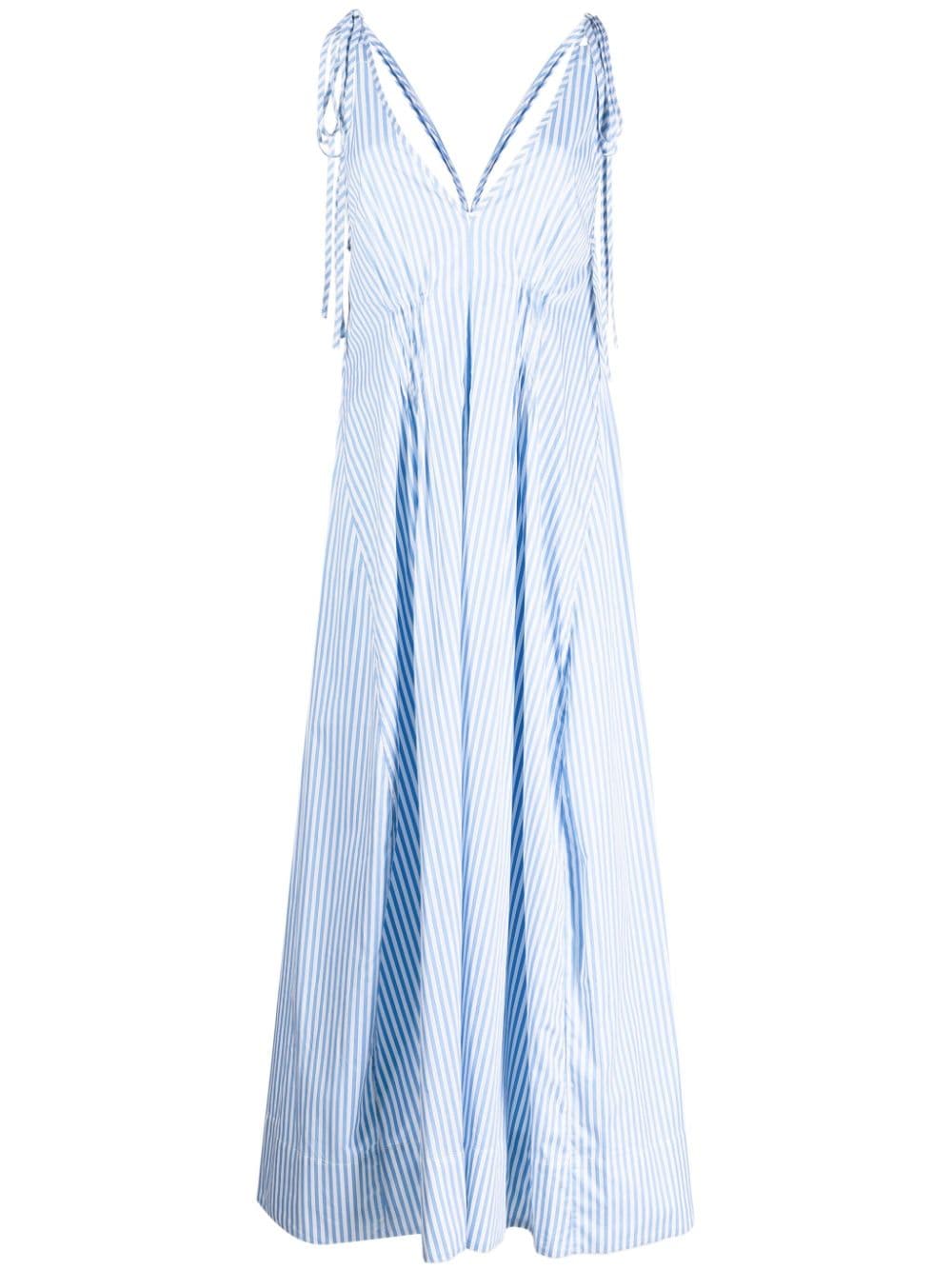 Lee Mathews Lyndon V-neck Tie-shoulder Striped Cotton Dress In Blue
