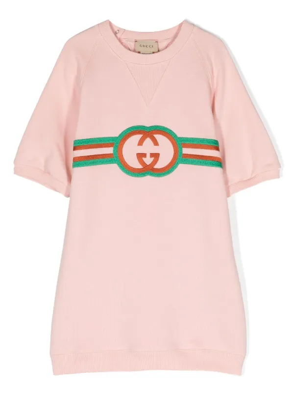 Gucci Kids Interlocking G Embroidered Jersey Dress Pink FARFETCH AE