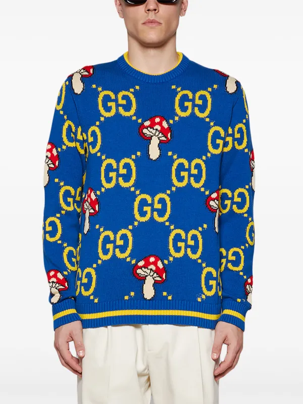 Gucci Double G crew neck Wool Jumper Blue FARFETCH CA