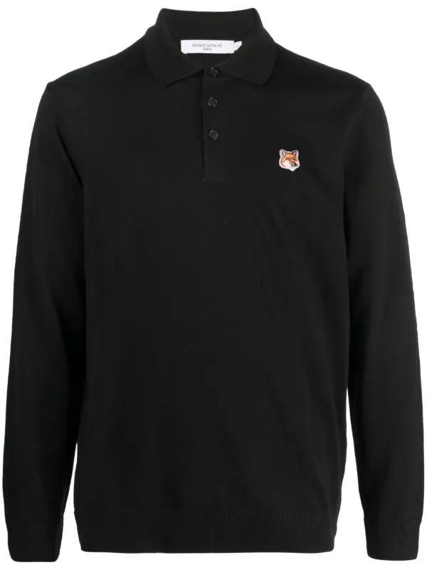 Maison Kitsune Fox patch long sleeve Polo Black FARFETCH AO