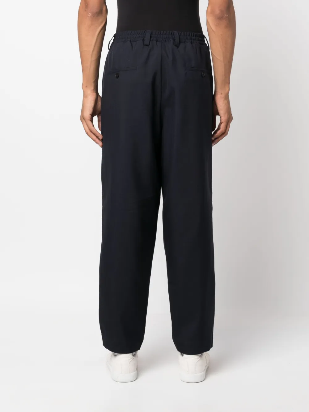 Shop Marni Tapered-leg Wool Trousers In Blue