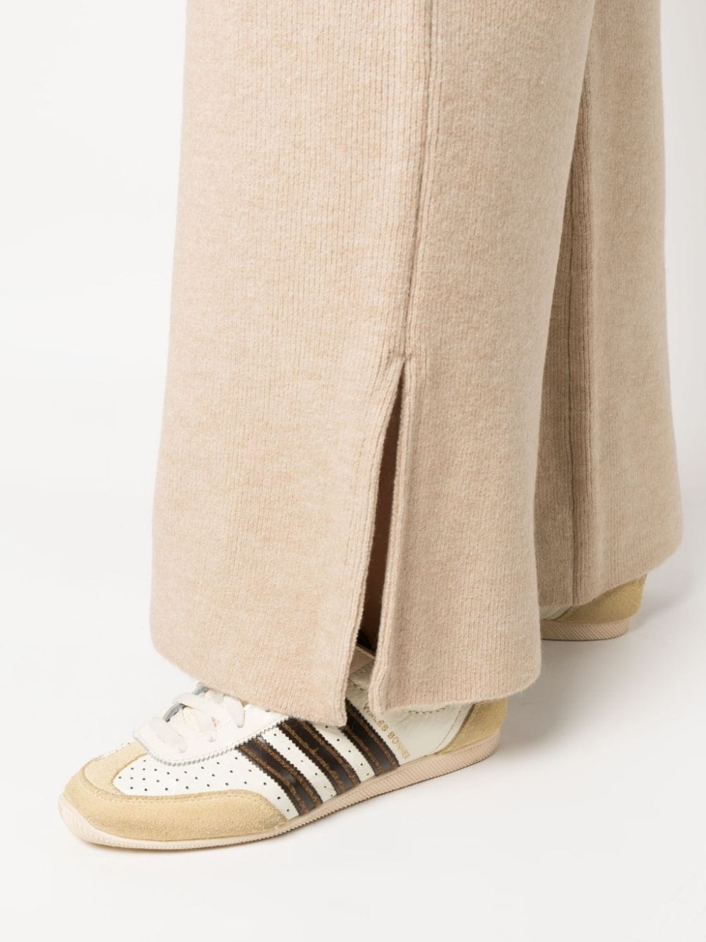 Shop Patrizia Pepe High-waist Fine-knit Trousers In Neutrals