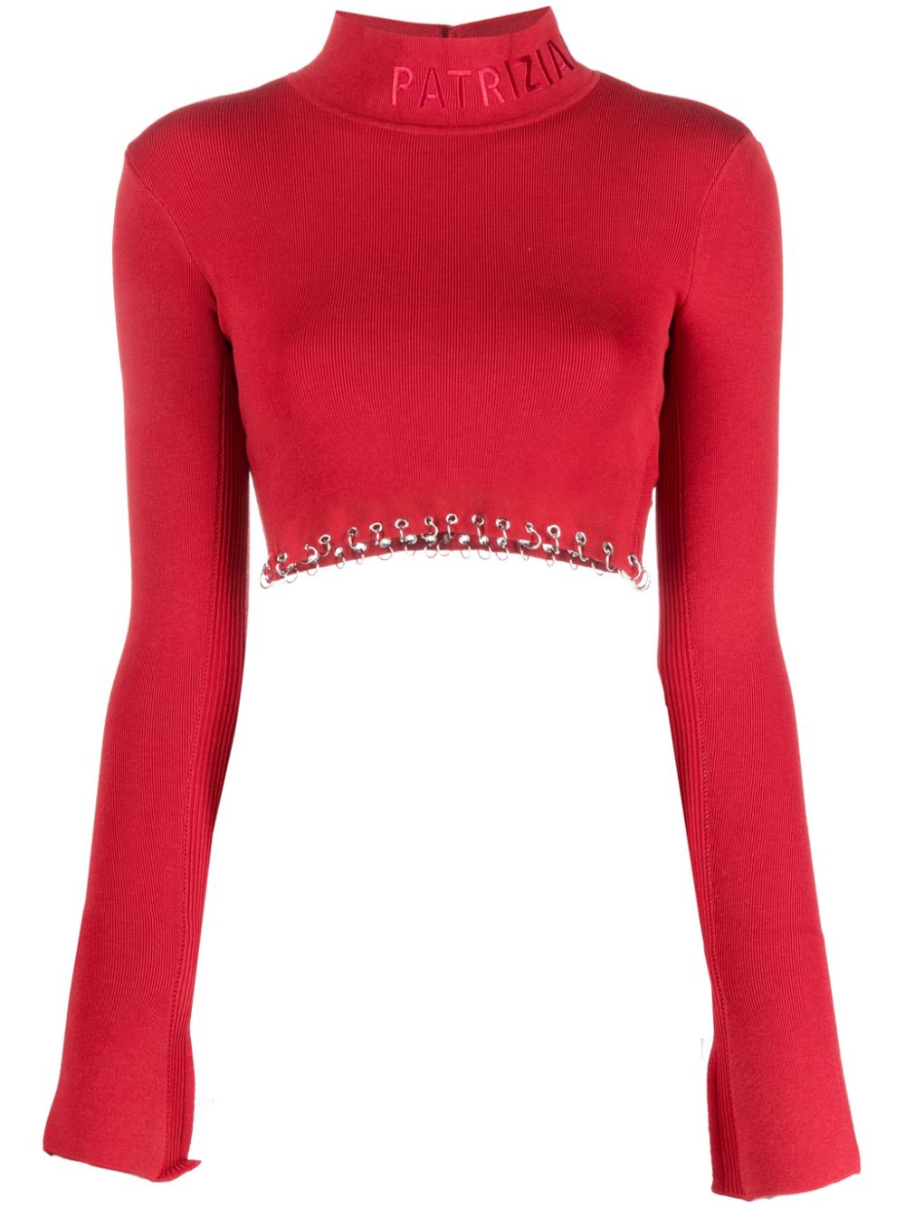 Patrizia Pepe Eyelet-embellished Cropped Jumper In Red