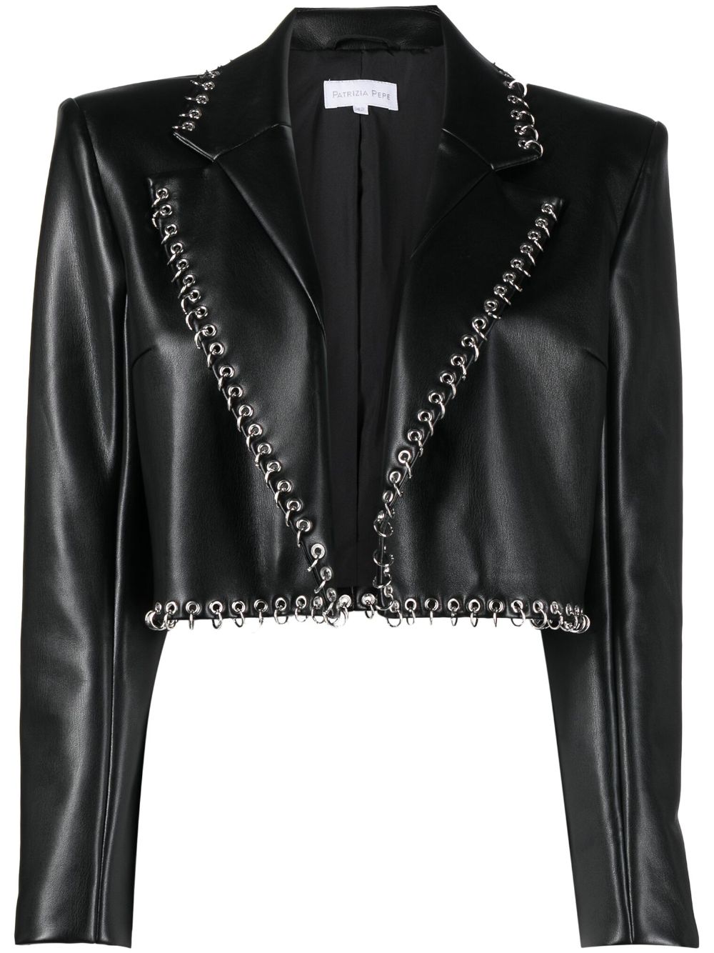 Shop Patrizia Pepe Eyelet-embellished Patent-finish Blazer In Black