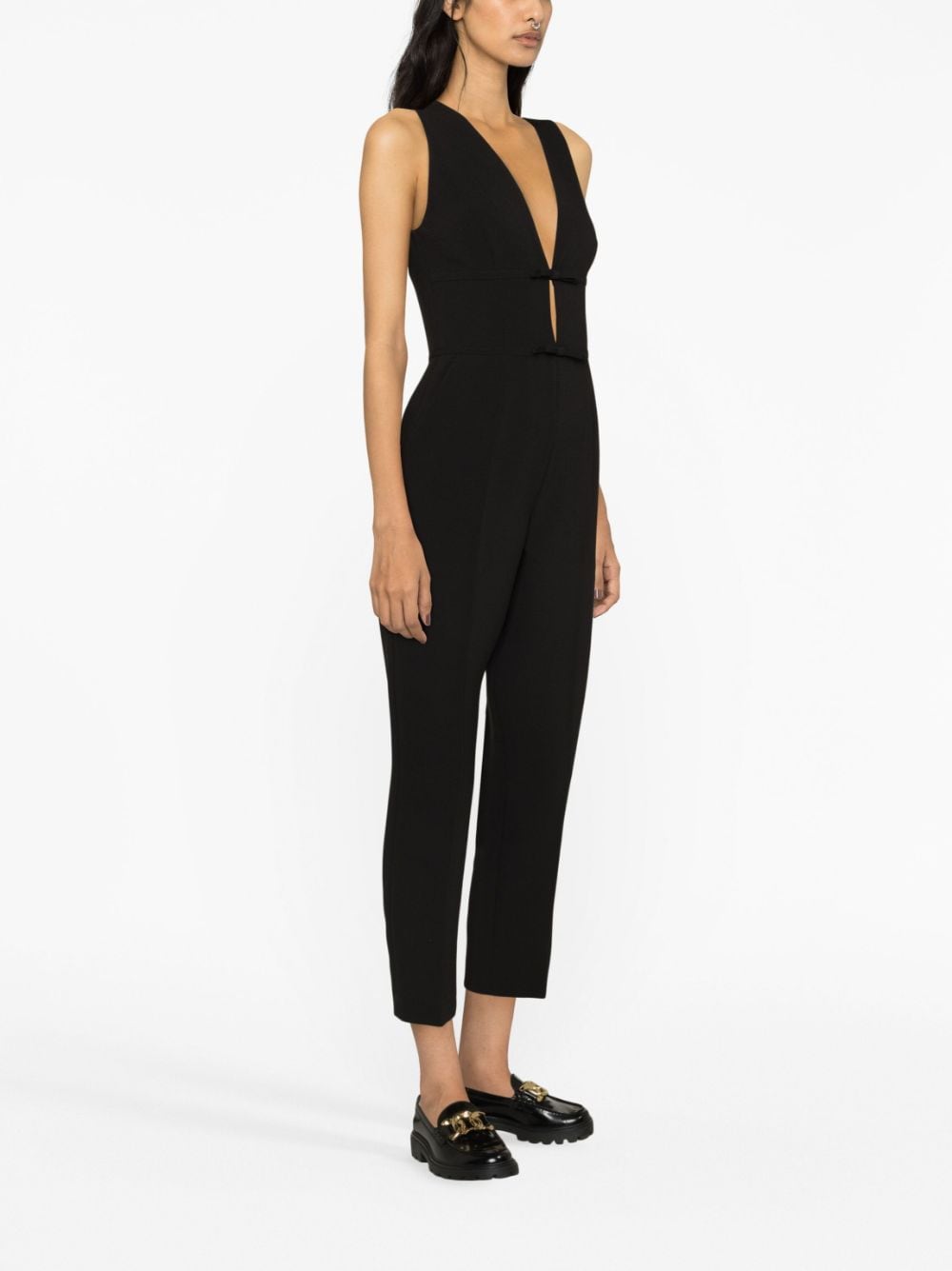 Shop Red Valentino Bow-embellished Cropped Jumpsuit In Black