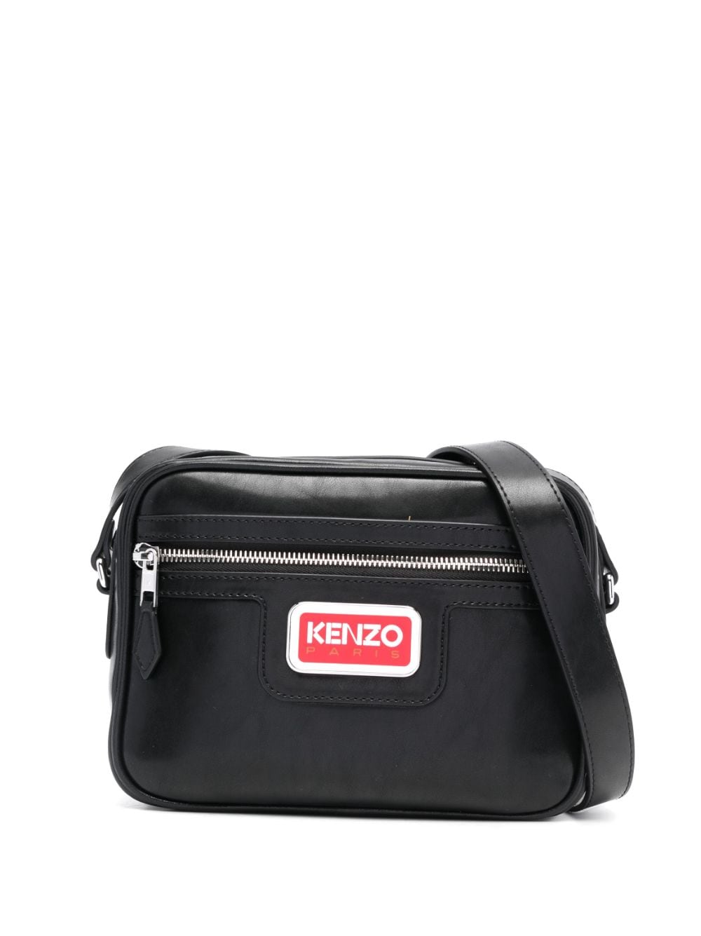 Shop Kenzo Logo-plaque Zip-up Crossbody Bag In Black