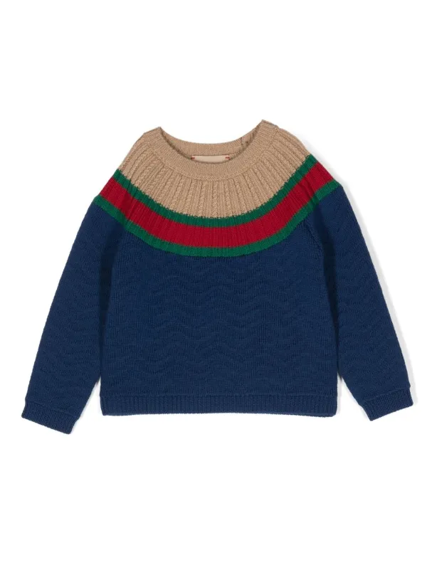 Gucci Kids stripe detailing crew neck Jumper Blue FARFETCH AE