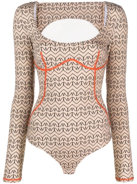 monogram-pattern cut-out bodysuit