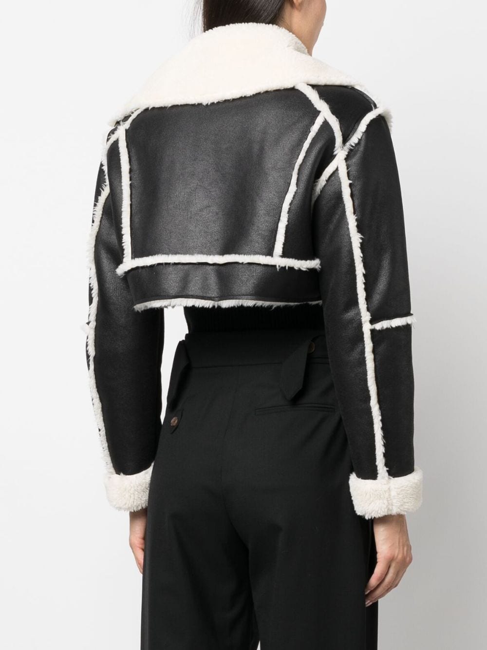 Shop Patrizia Pepe Shearling-trim Cropped Jacket In Black