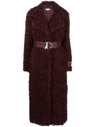 Patrizia Pepe faux-shearling Belted Long Coat | Purple | FARFETCH