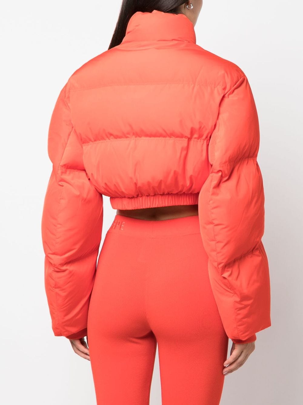 Shop Patrizia Pepe Cropped Puffer Down Jacket In Orange