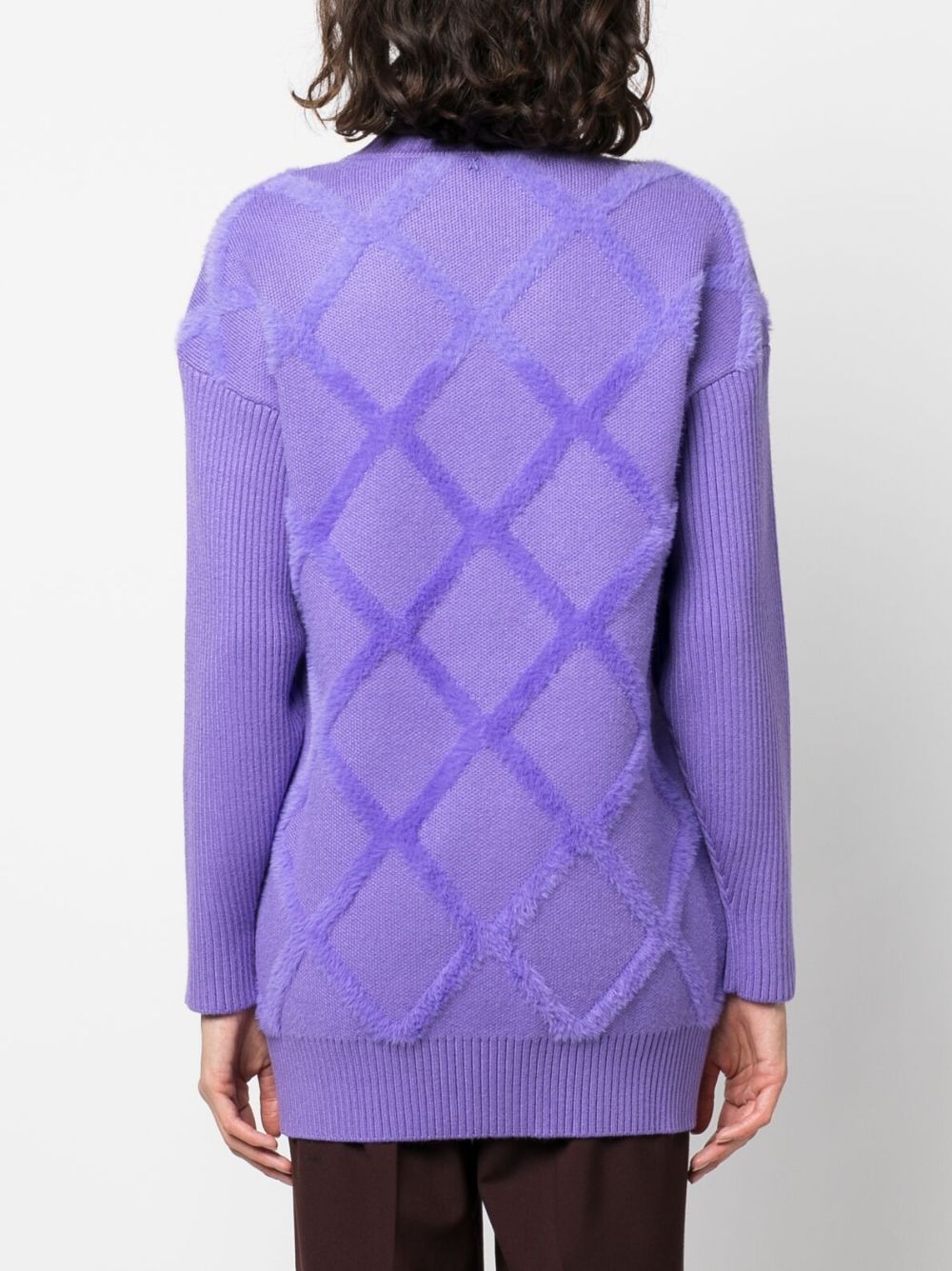 Shop Patrizia Pepe Fleece-texture Diamond-pattern Jumper In Purple