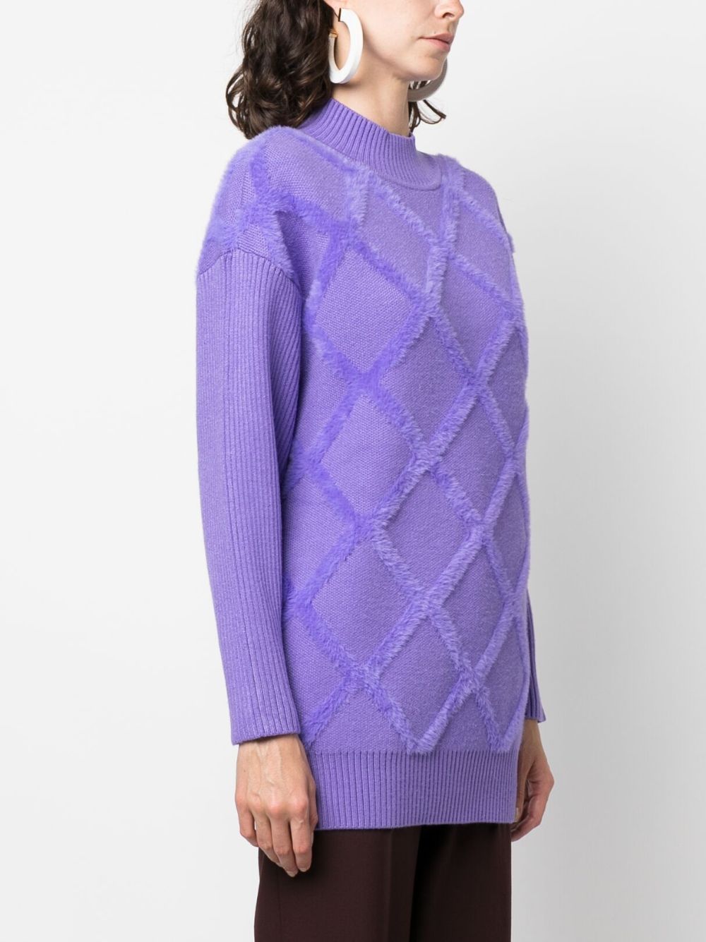 Shop Patrizia Pepe Fleece-texture Diamond-pattern Jumper In Purple