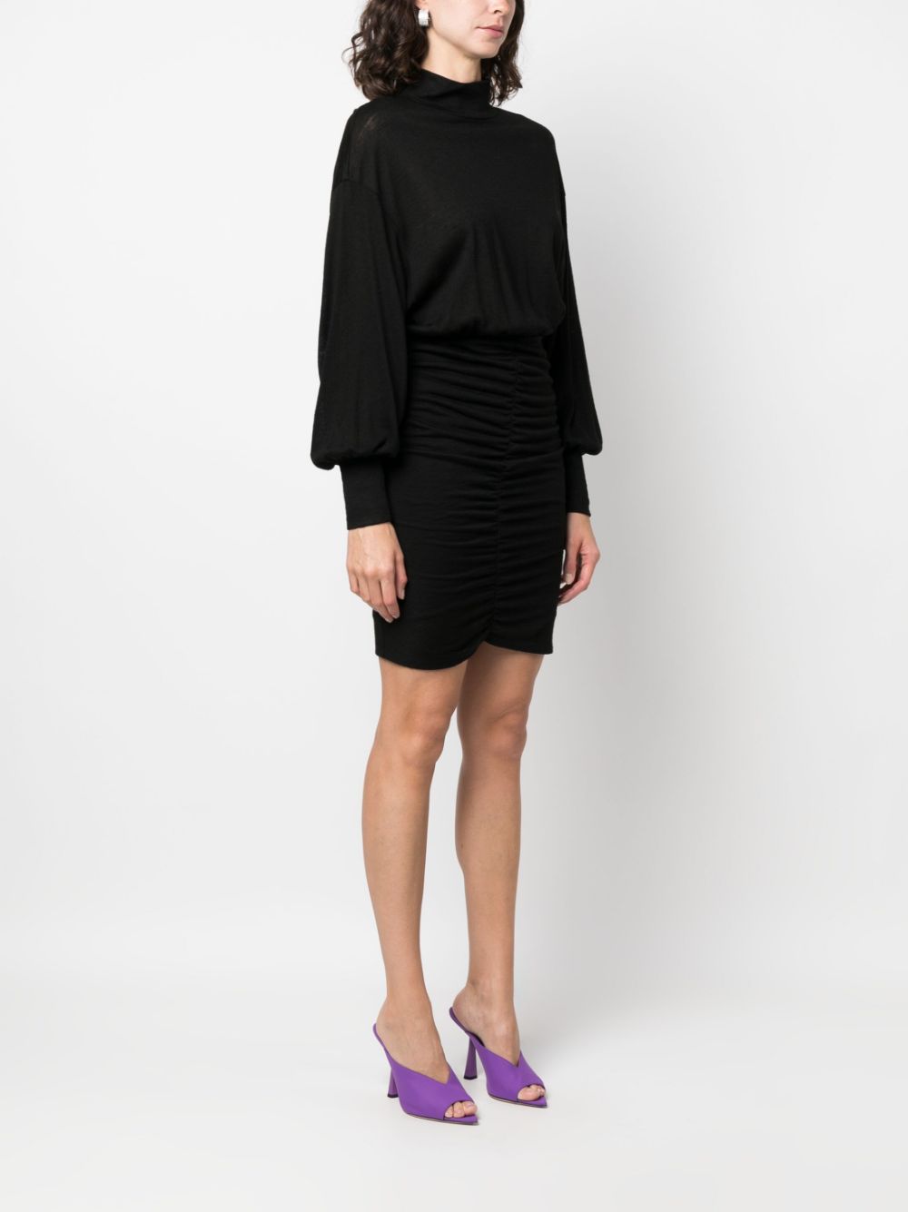 Shop Patrizia Pepe Ruched Wool-blend Dress In Black