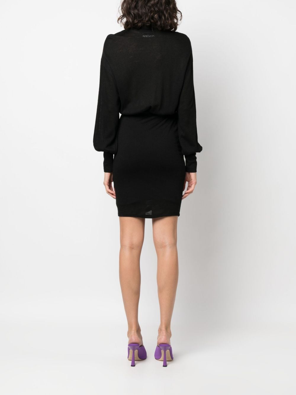 Shop Patrizia Pepe Ruched Wool-blend Dress In Black