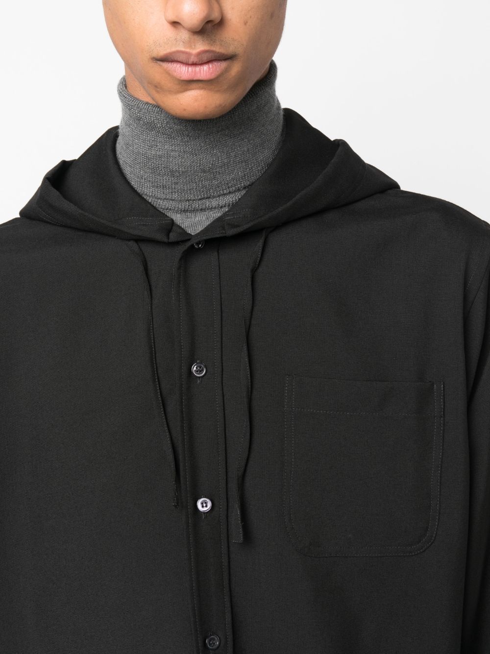 Shop Marni Hooded Wool Shirt In Black