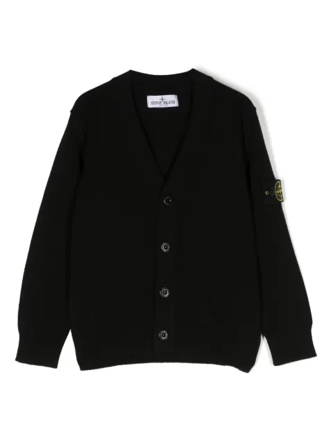 Stone Island Junior logo-patch V-neck cardigan 