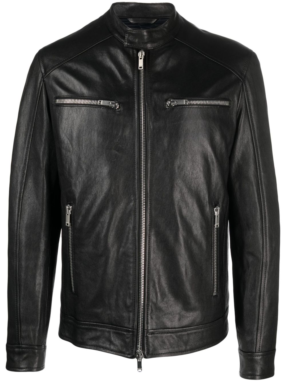 Shop Dondup Leather Biker Jacket In Black