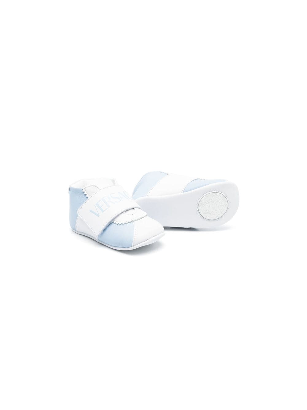 Shop Versace Logo-print Leather Crib Shoes In White