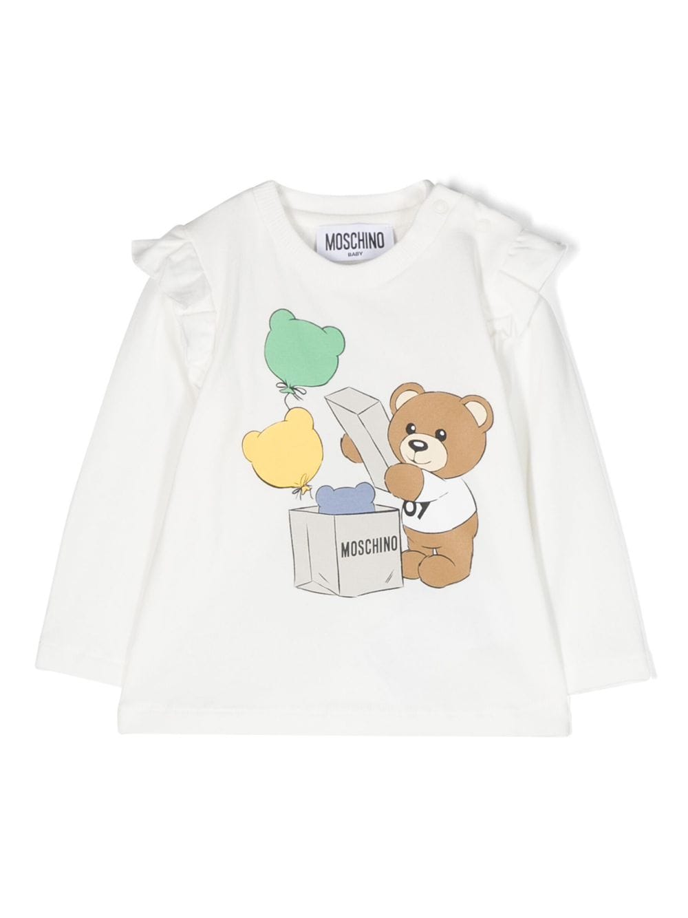 Moschino Babies' Teddy Bear Long-sleeves T-shirt In Weiss