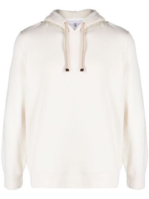 Brunello Cucinelli ribbed-knit drawstring hoodie Men