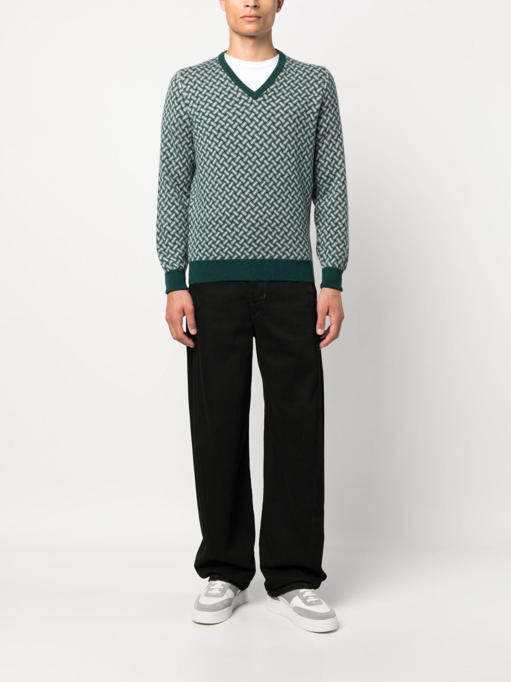 Drumohr Biscottino V-neck cashmere jumper - Groen