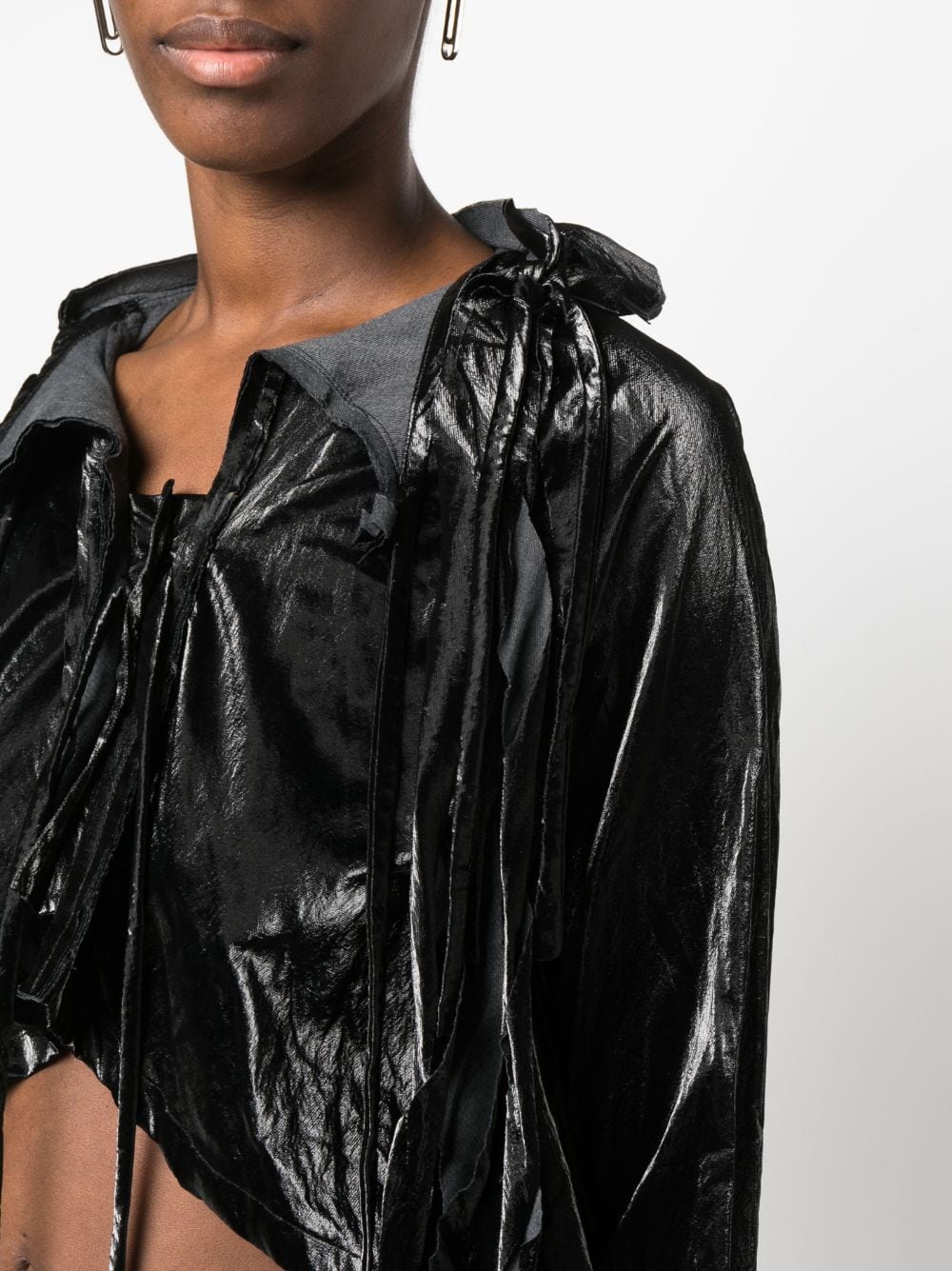 Shop Ottolinger Crinkled-effect Cropped Jacket In Black