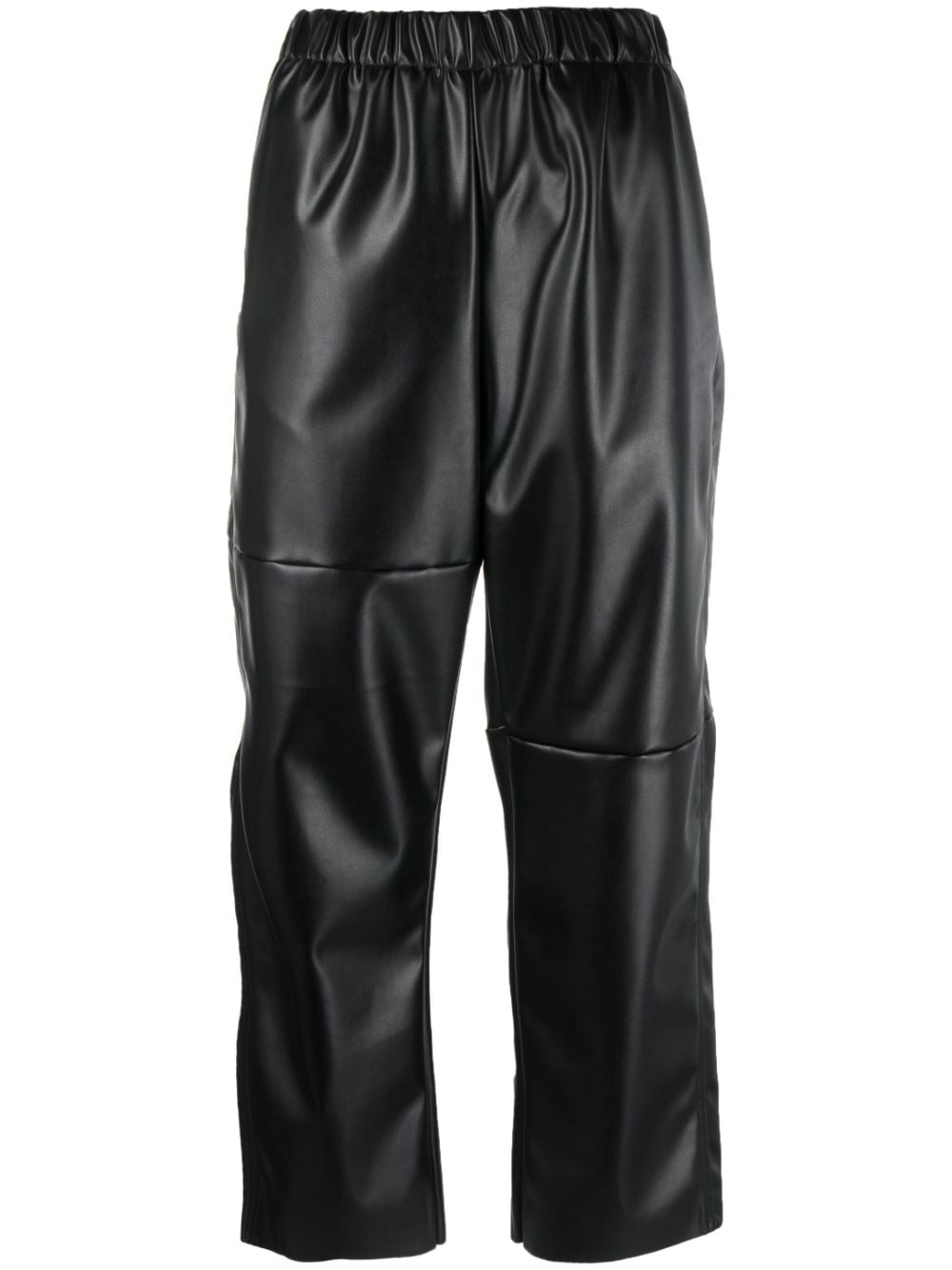 elasticated-waistband faux-leather trousers