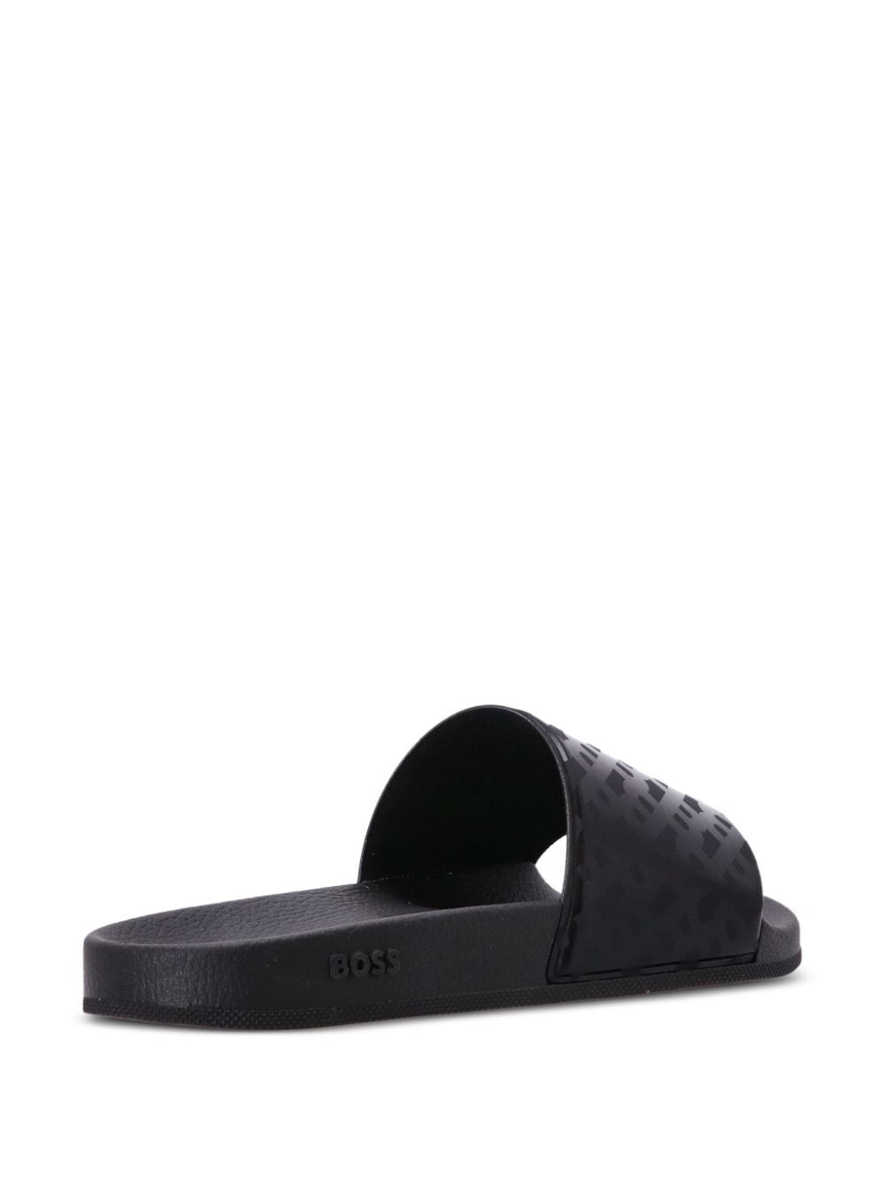 Shop Hugo Boss Monogram-print Moulded-footbed Slides In Black